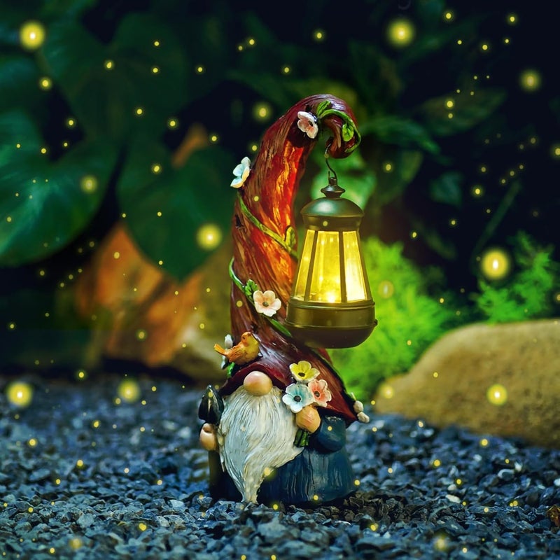 Pohabery Gnome Garden Decor Statue Solar Gnomes Decorations for Yard with Lantern Light Outdoor Decorations for Patio Mom Gift - Image 2